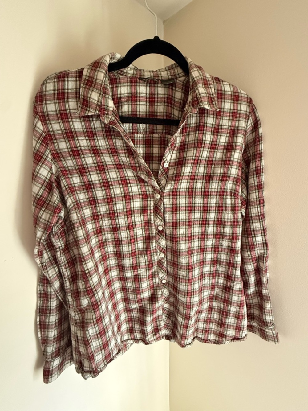 Eddie Bauer Red and Cream Plaid Button-Down Shirt